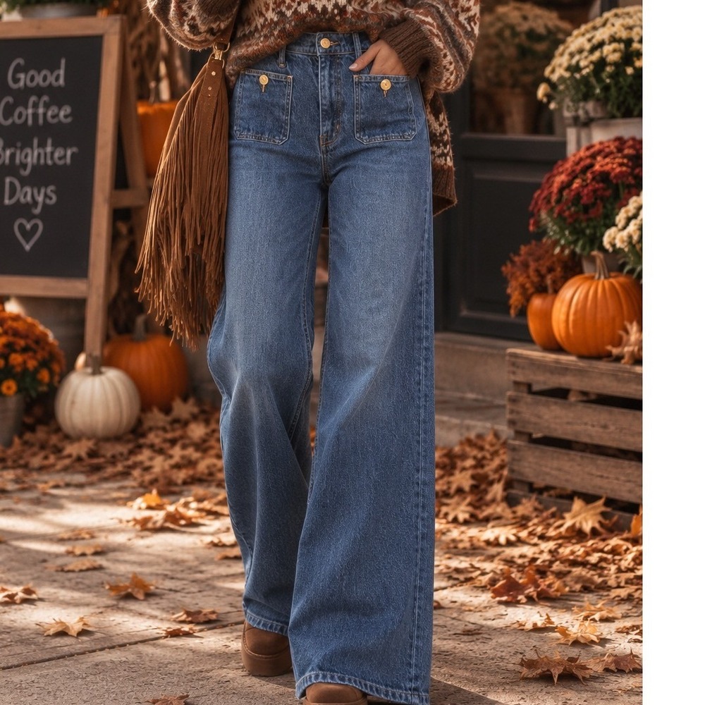 J.Crew RE-96-IDG 96 Denim Trouser Jeans Dark Indigo Wide Leg Gold Button 30